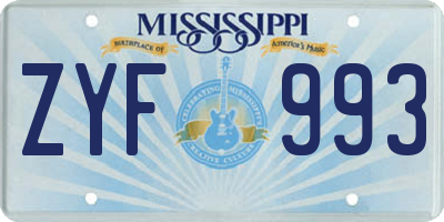 MS license plate ZYF993