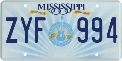 MS license plate ZYF994