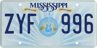 MS license plate ZYF996