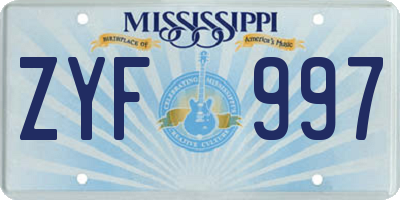MS license plate ZYF997