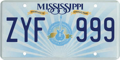 MS license plate ZYF999