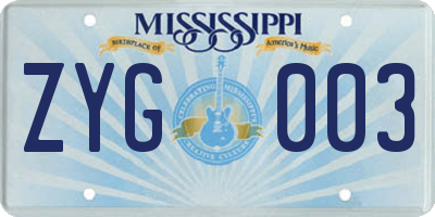 MS license plate ZYG003