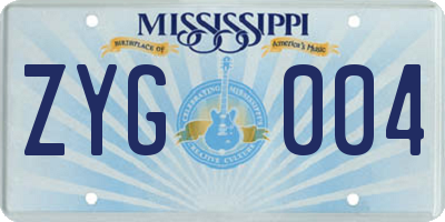 MS license plate ZYG004