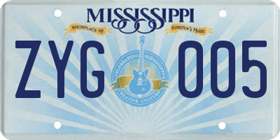 MS license plate ZYG005