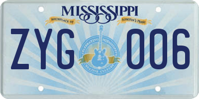 MS license plate ZYG006