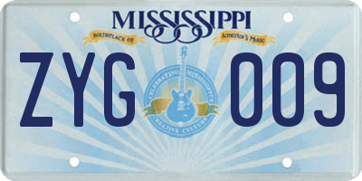 MS license plate ZYG009