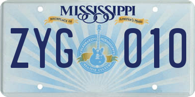 MS license plate ZYG010
