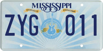 MS license plate ZYG011