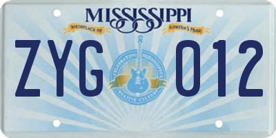 MS license plate ZYG012