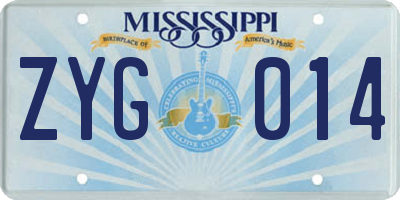MS license plate ZYG014