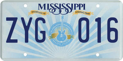 MS license plate ZYG016