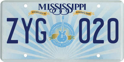 MS license plate ZYG020