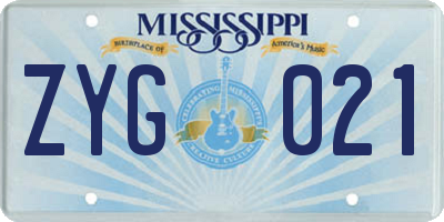 MS license plate ZYG021