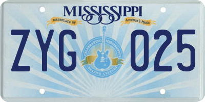 MS license plate ZYG025