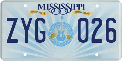 MS license plate ZYG026