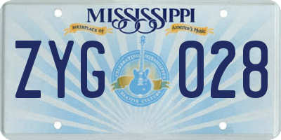 MS license plate ZYG028