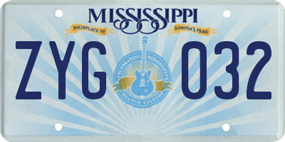 MS license plate ZYG032