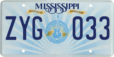 MS license plate ZYG033