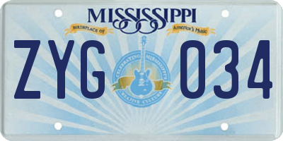 MS license plate ZYG034
