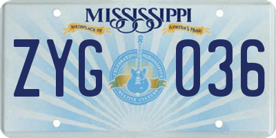 MS license plate ZYG036