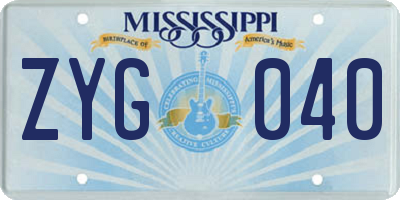 MS license plate ZYG040