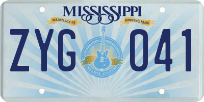 MS license plate ZYG041