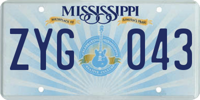 MS license plate ZYG043