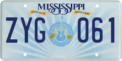MS license plate ZYG061