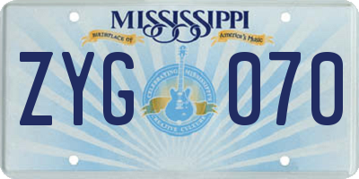 MS license plate ZYG070