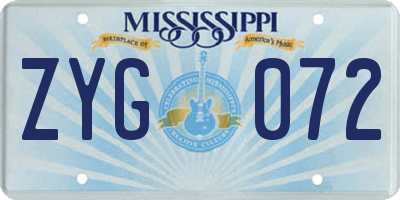 MS license plate ZYG072