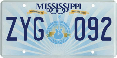 MS license plate ZYG092