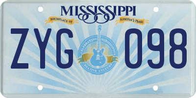 MS license plate ZYG098