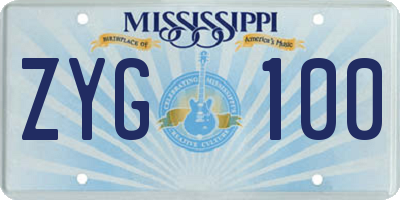 MS license plate ZYG100
