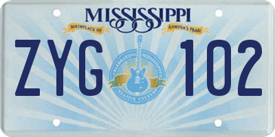 MS license plate ZYG102