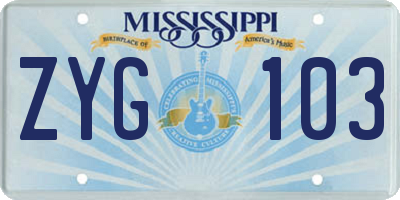 MS license plate ZYG103