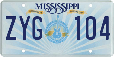 MS license plate ZYG104