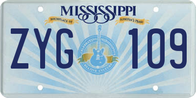 MS license plate ZYG109