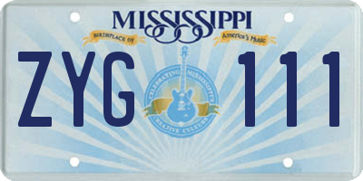 MS license plate ZYG111