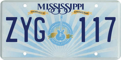 MS license plate ZYG117