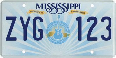 MS license plate ZYG123