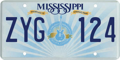MS license plate ZYG124