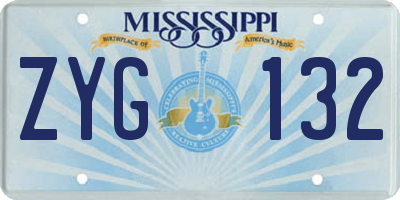 MS license plate ZYG132