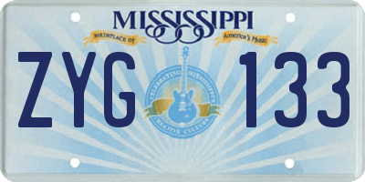 MS license plate ZYG133