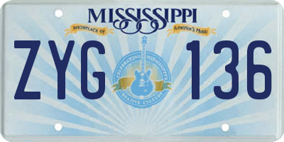 MS license plate ZYG136