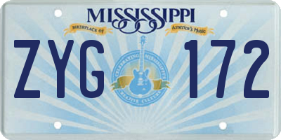 MS license plate ZYG172