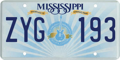 MS license plate ZYG193