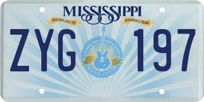 MS license plate ZYG197