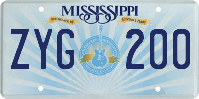 MS license plate ZYG200