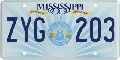 MS license plate ZYG203