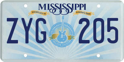 MS license plate ZYG205